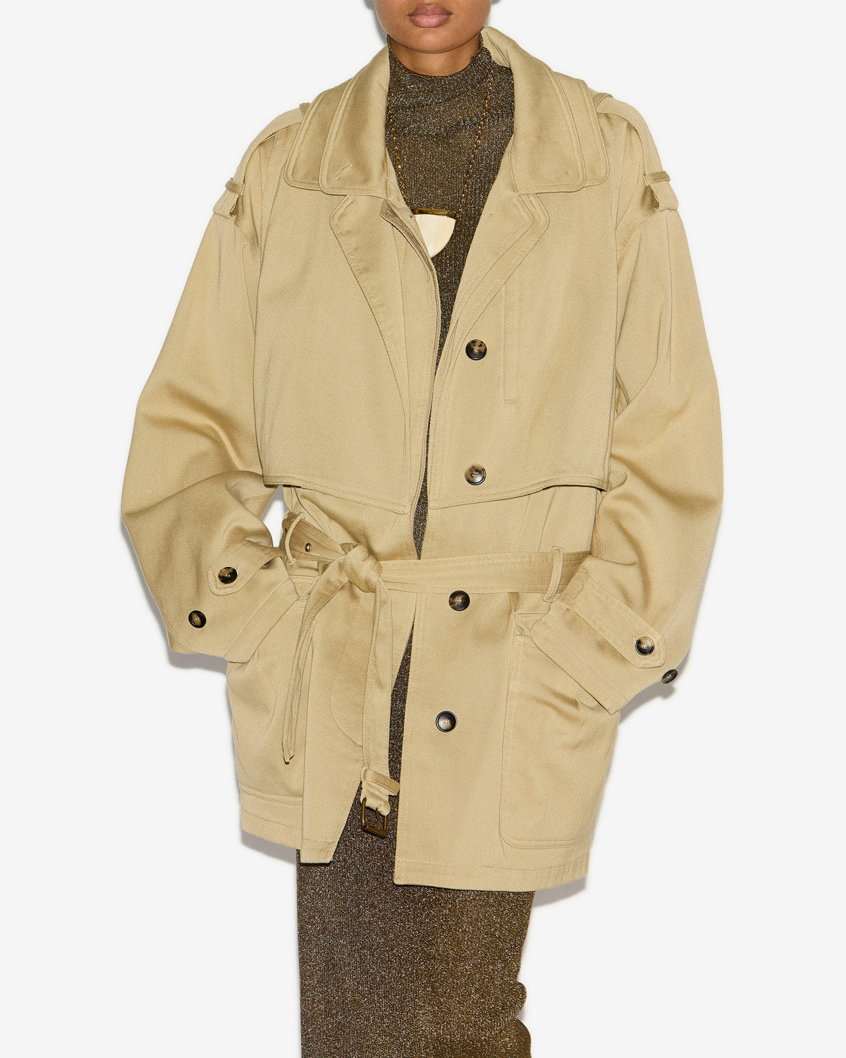 Cappotto jovana stile trench medio-lungo in cotone - Beige - Woman - 3