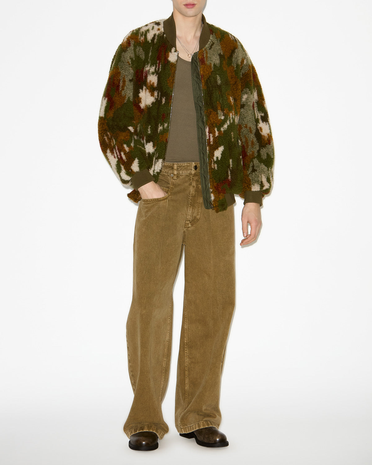 Ougos short printed bomber style coat - Khaki - Man - 1