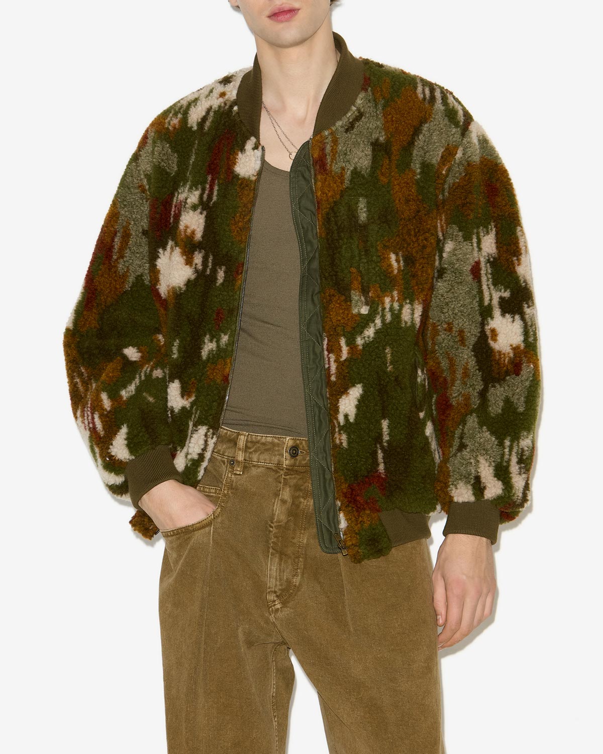 Ougos short printed bomber style coat - Khaki - Man - 3