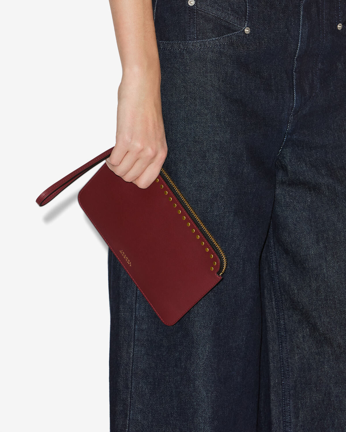 Flat pouch leather clutch bag - Burgundy - Woman - 4