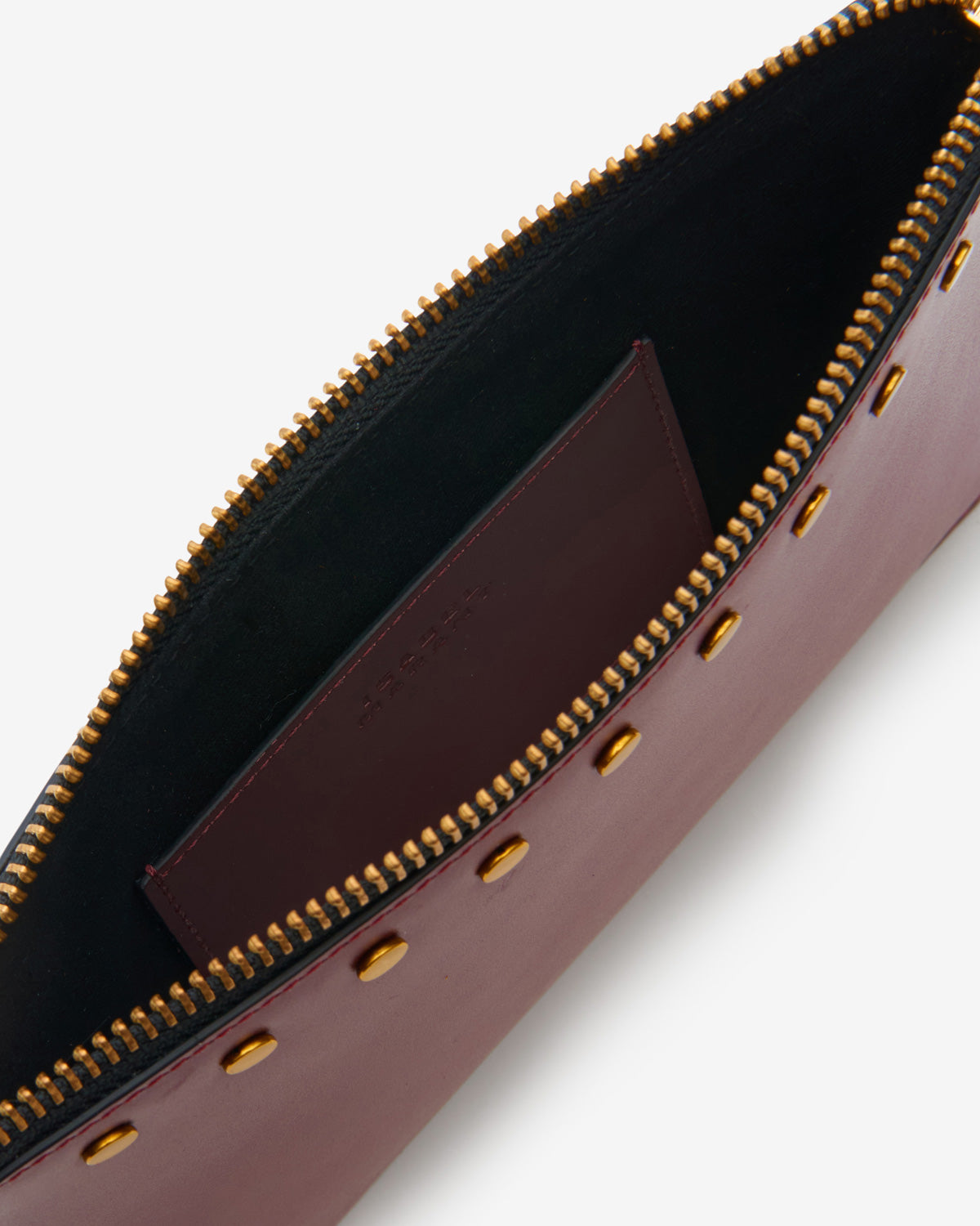 Flat pouch leather clutch bag - Burgundy - Woman - 3