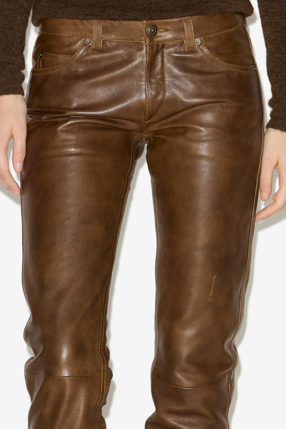 Pantalon dolena slim en cuir  - Marron - Woman - 3