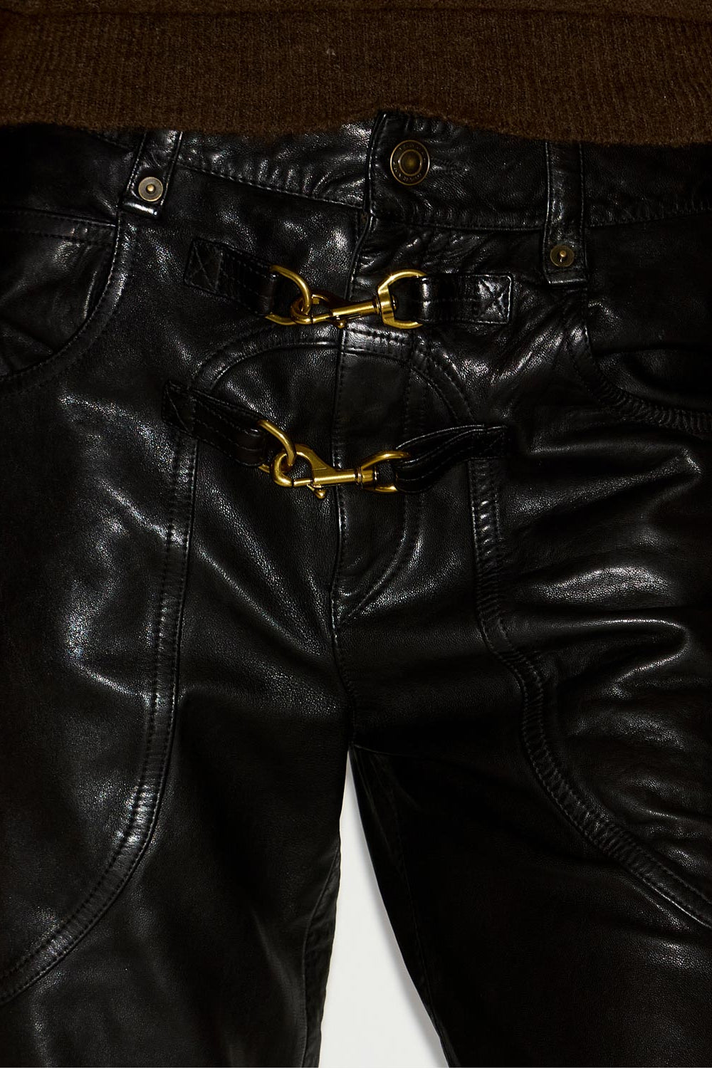 Pantalon brinley taille haute en cuir  - Noir - Woman - 3