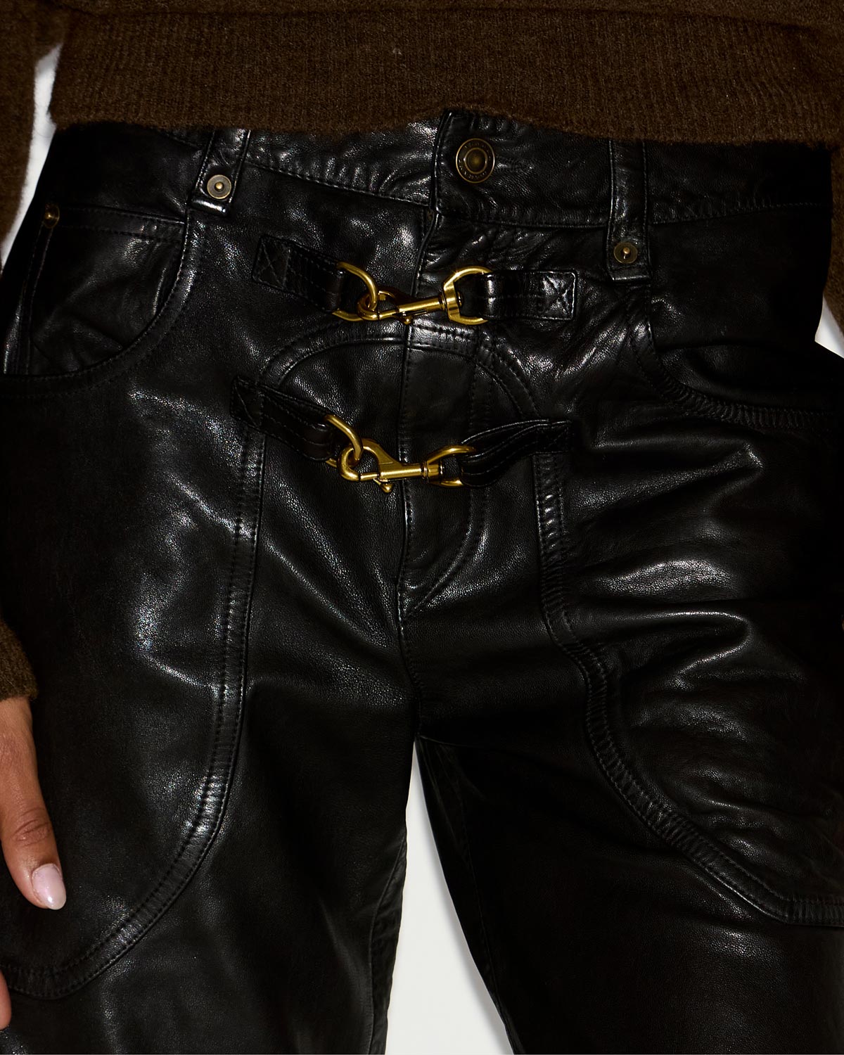 Pantalon brinley taille haute en cuir  - Noir - Woman - 2