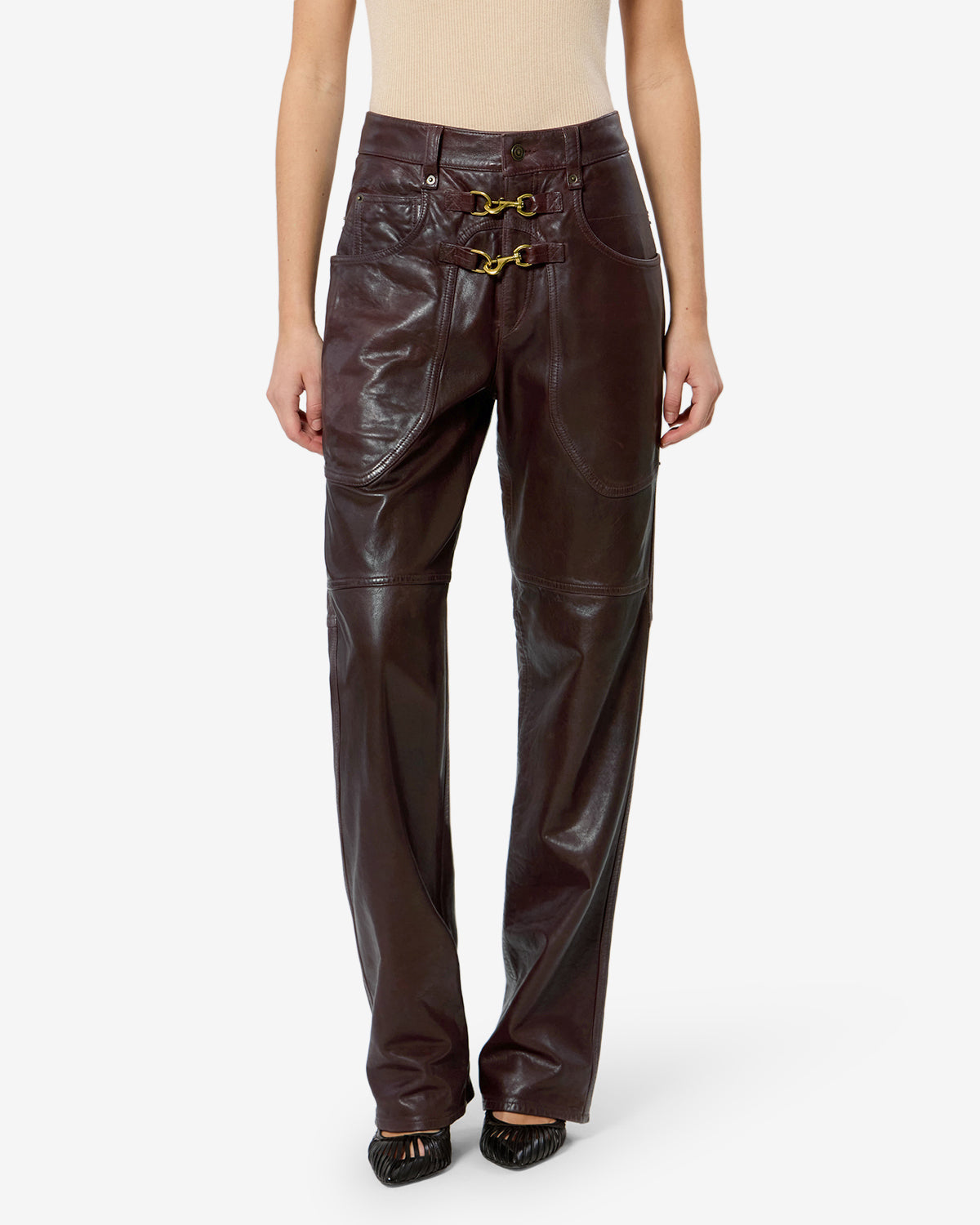 Brinley leather pants Woman dark burgundy | ISABEL MARANT Official