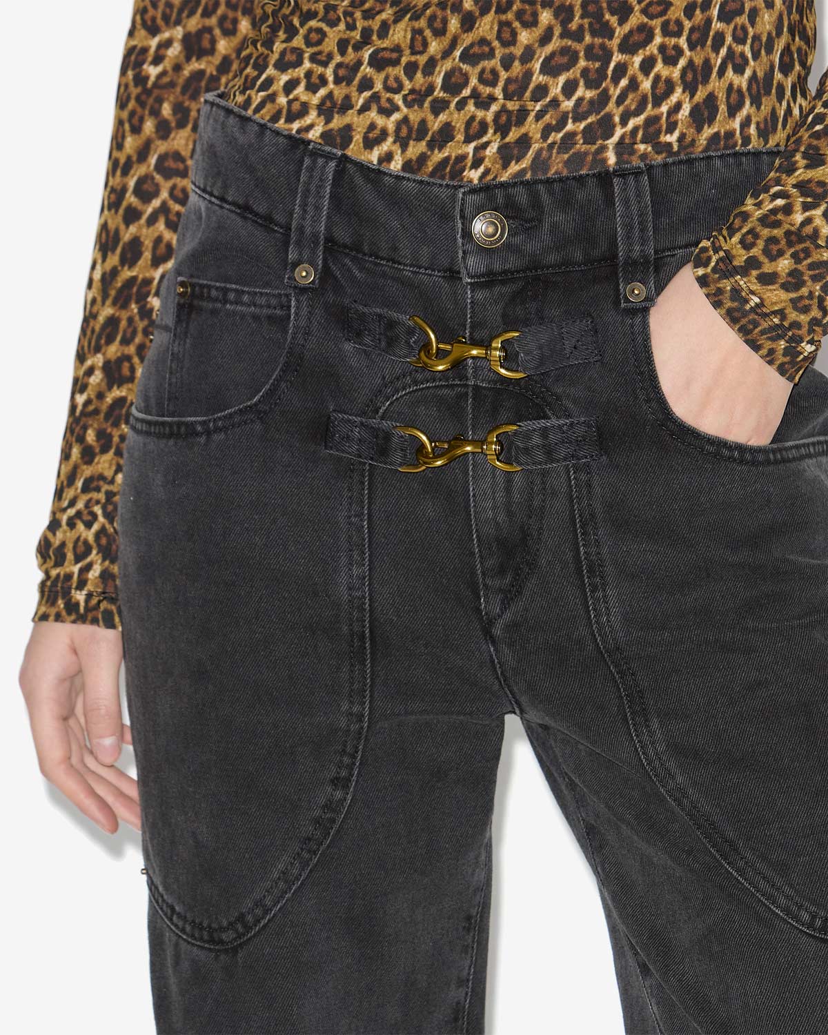 브린리(brinley) 데님 하이 웨이스트 팬츠 - 검정으로 씻어낸 - Woman - 2