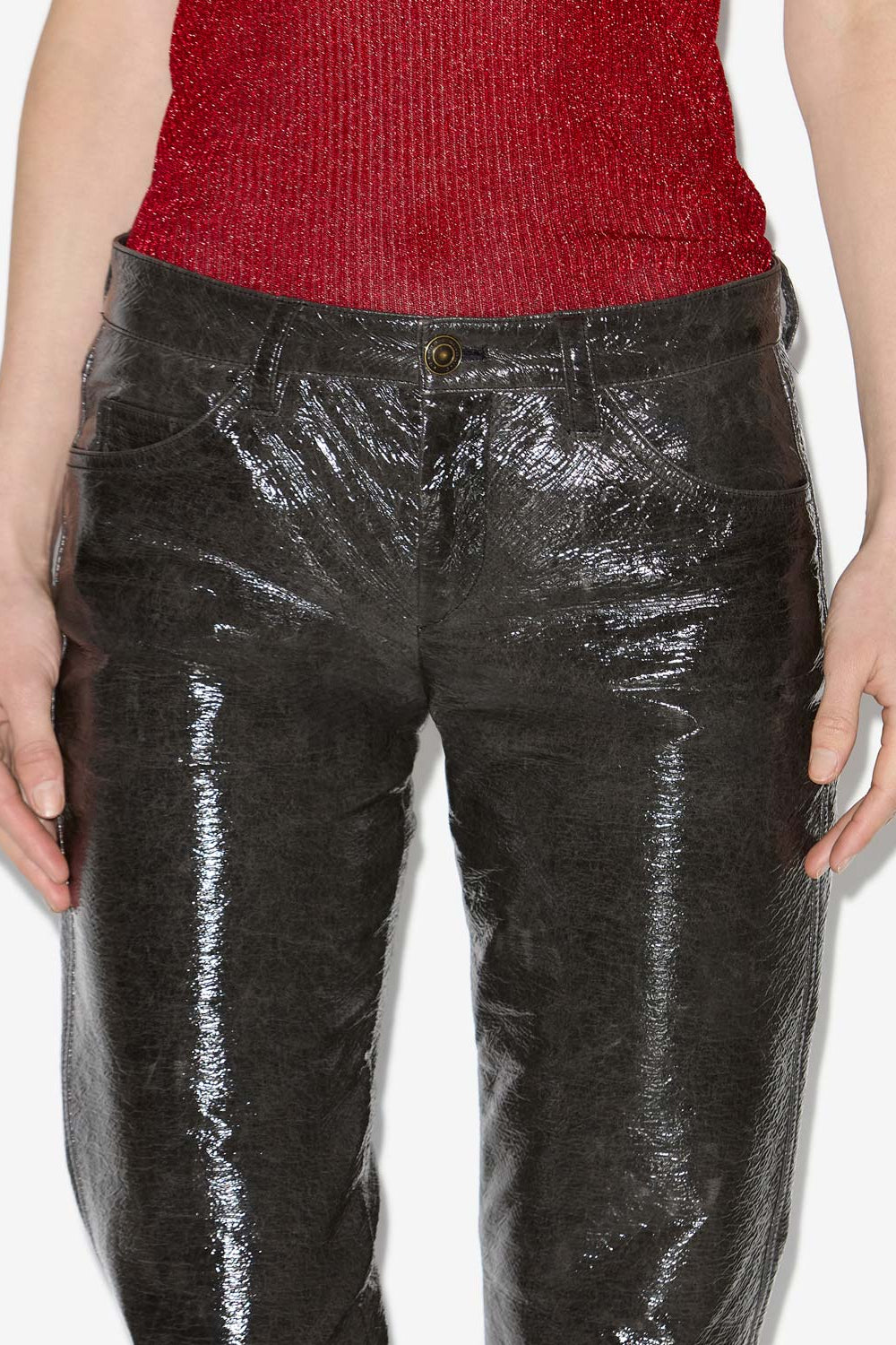 Pantalon lovis slim en vinyle  - Gris vintage - Woman - 3