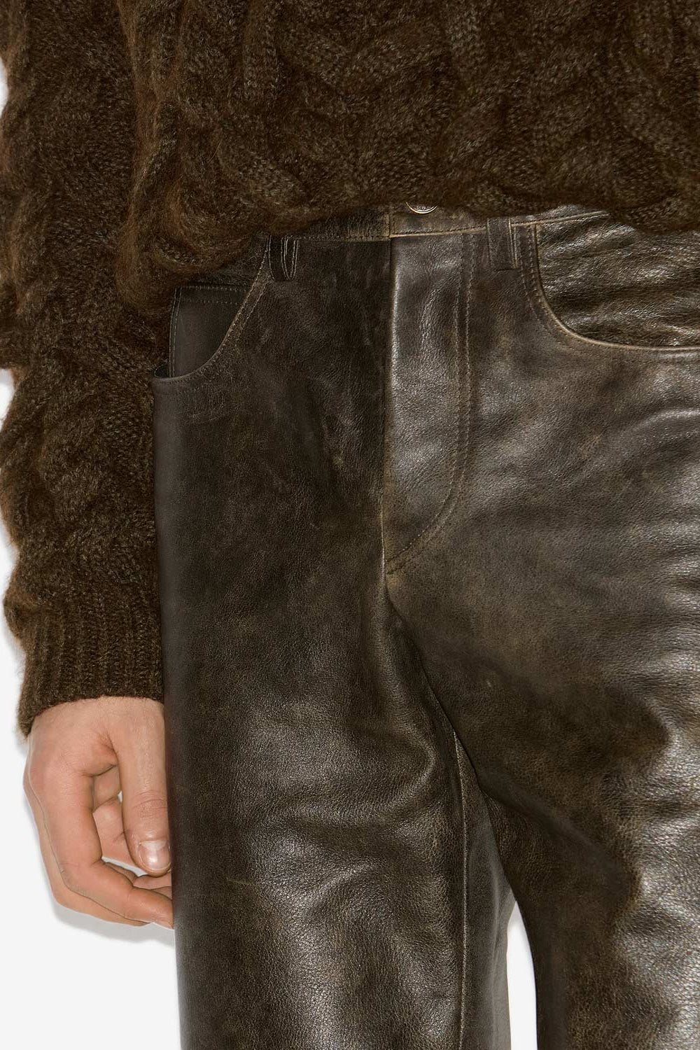 Balkis straight-leg leather pants - Vintage brown - Man - 3