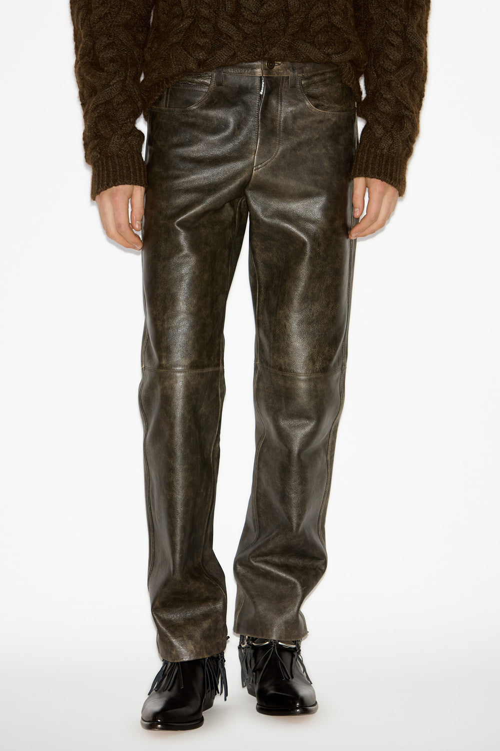 Balkis straight-leg leather pants - Vintage brown - Man - 4