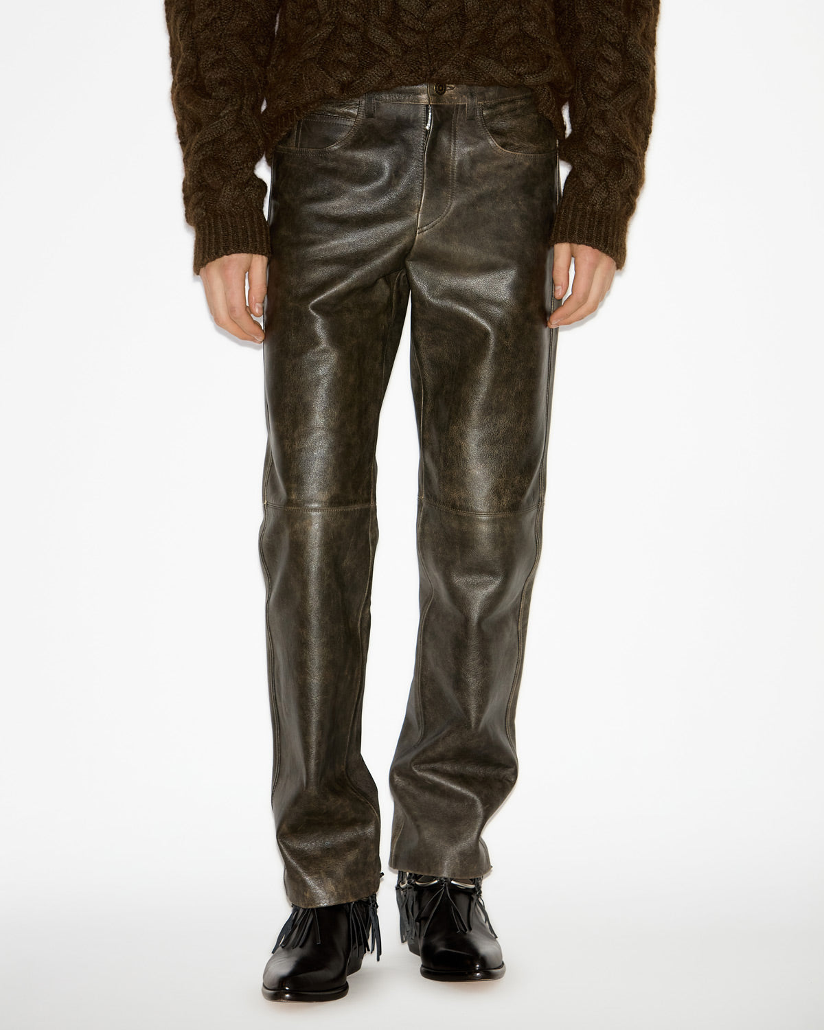 Balkis straight-leg leather pants - Vintage brown - Man - 3