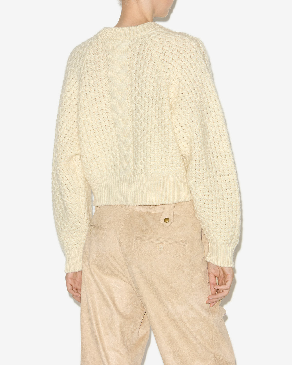 Obrero short cable knit sweater - Ecru - Woman - 4