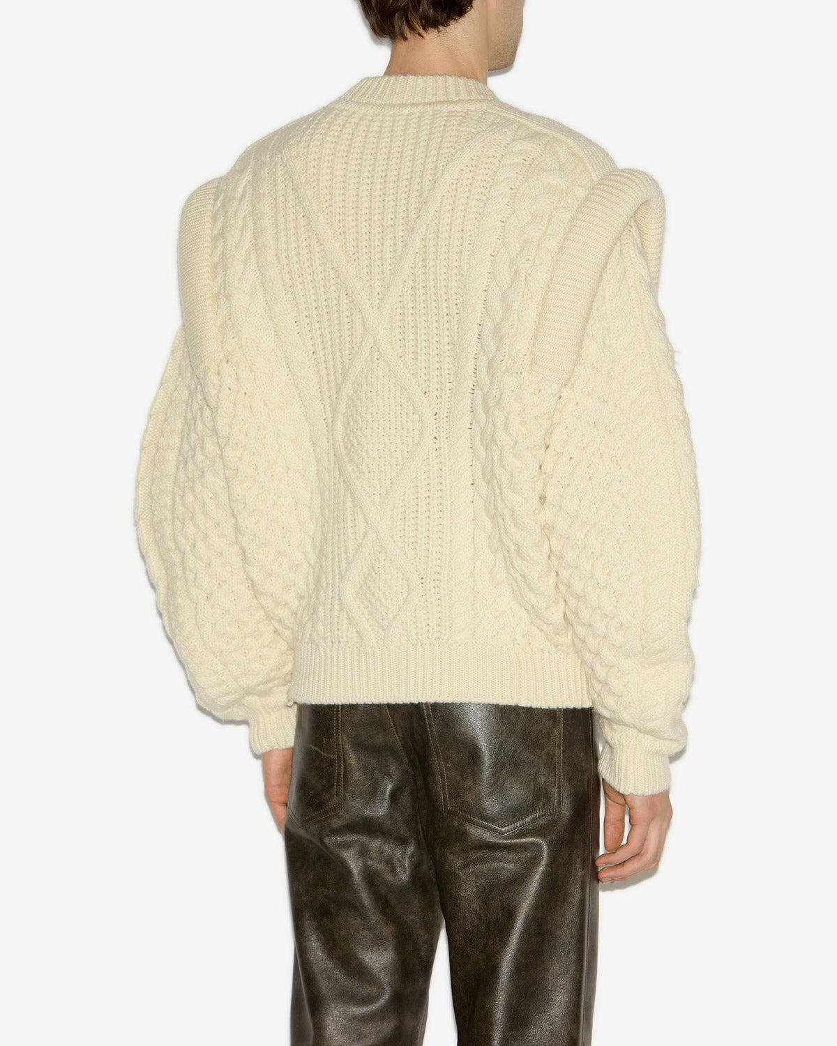 Maglione jordan con trecce e spalle strutturate - Ecru - Man - 4