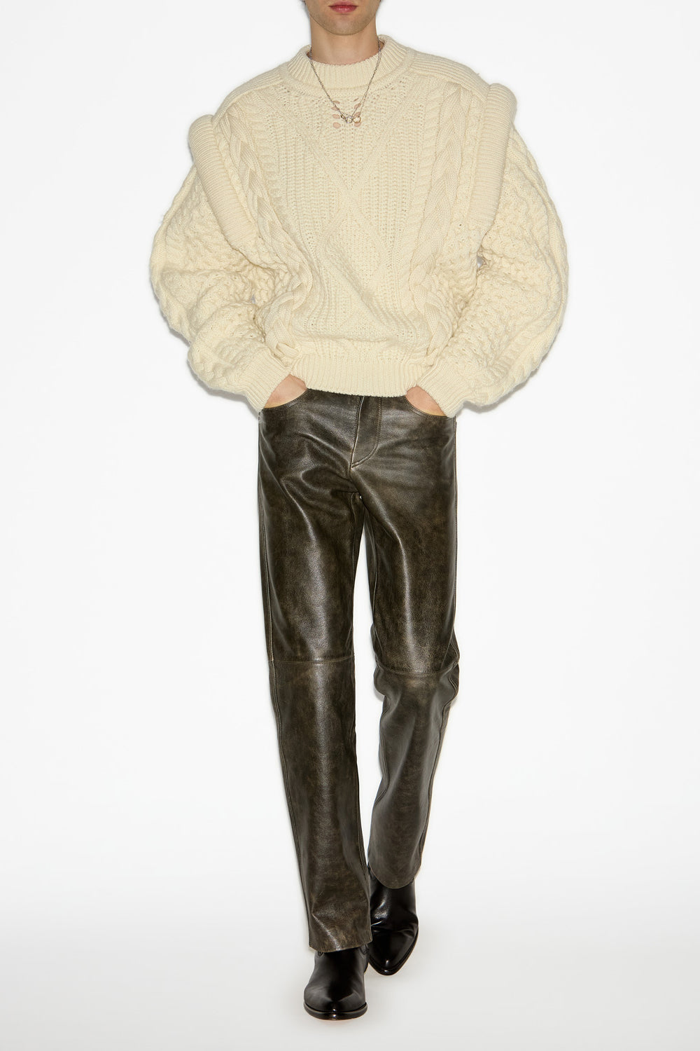 조던(jordan) 스트럭처드 숄더 꽈배기 스웨터 - 에크루 - Man - 2