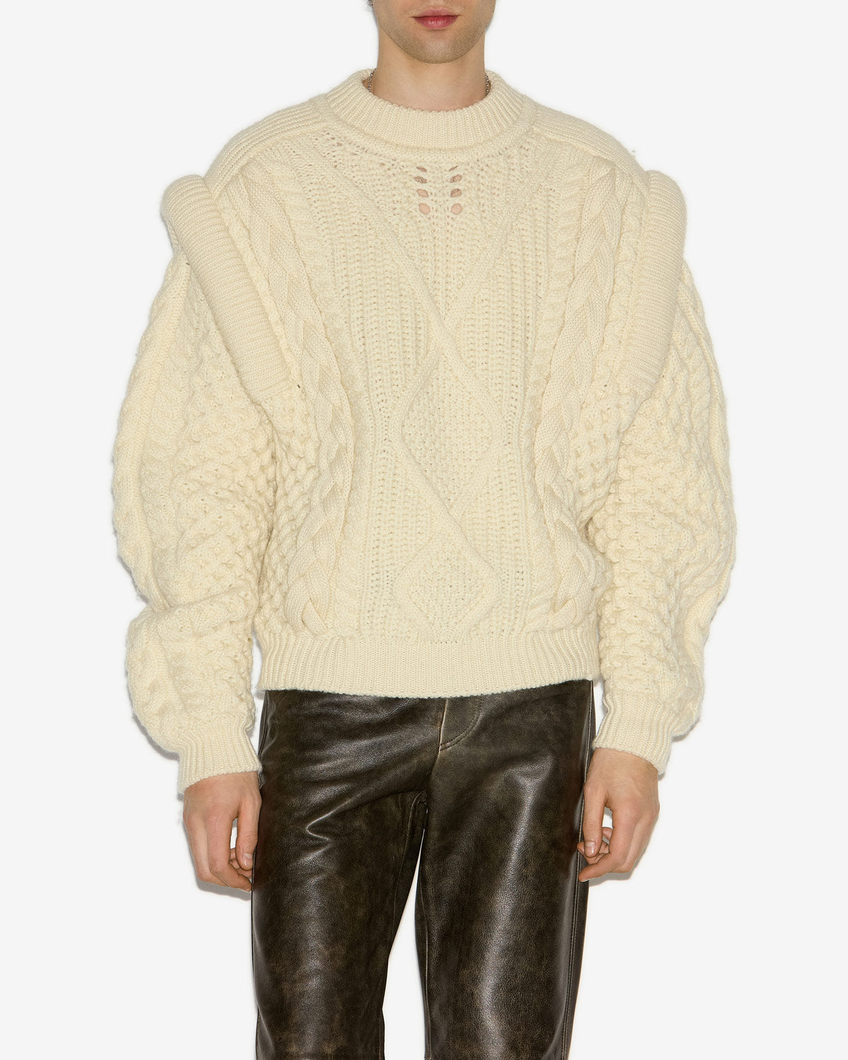 Maglione jordan con trecce e spalle strutturate - Ecru - Man - 3