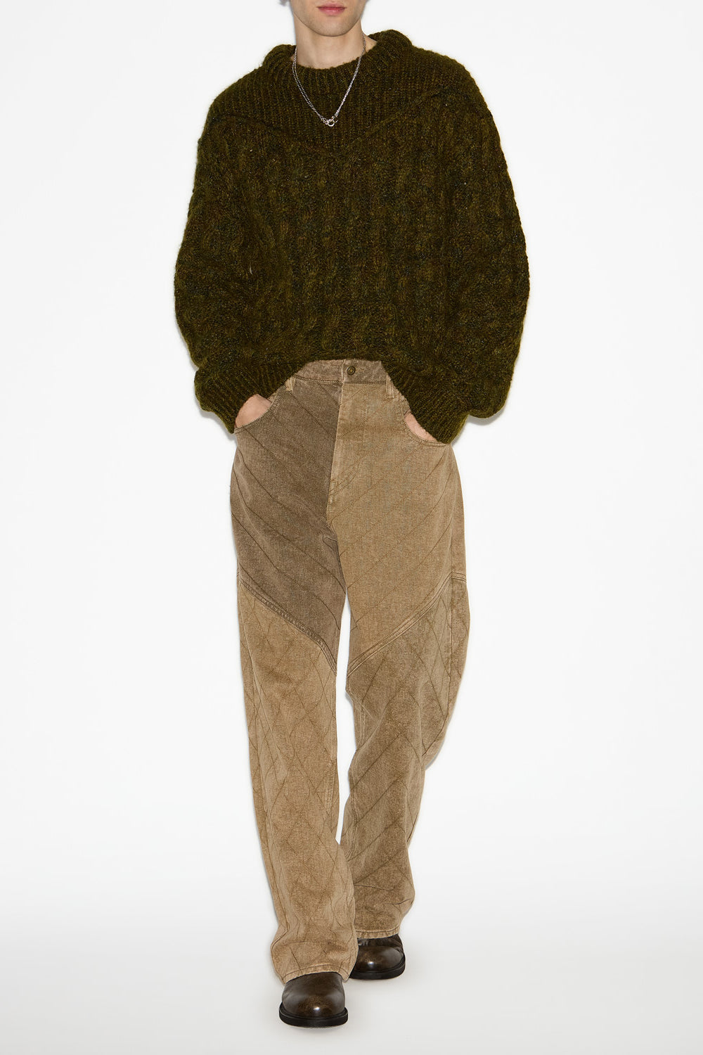 헬리오스(helios) 패치워크 니트 스웨터 - Dark khaki - Man - 2