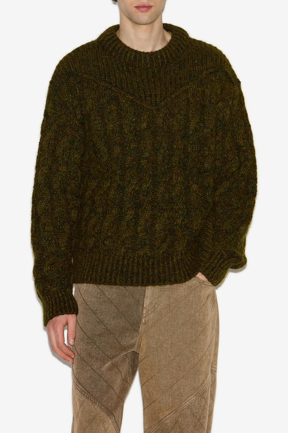 헬리오스(helios) 패치워크 니트 스웨터 - Dark khaki - Man - 4
