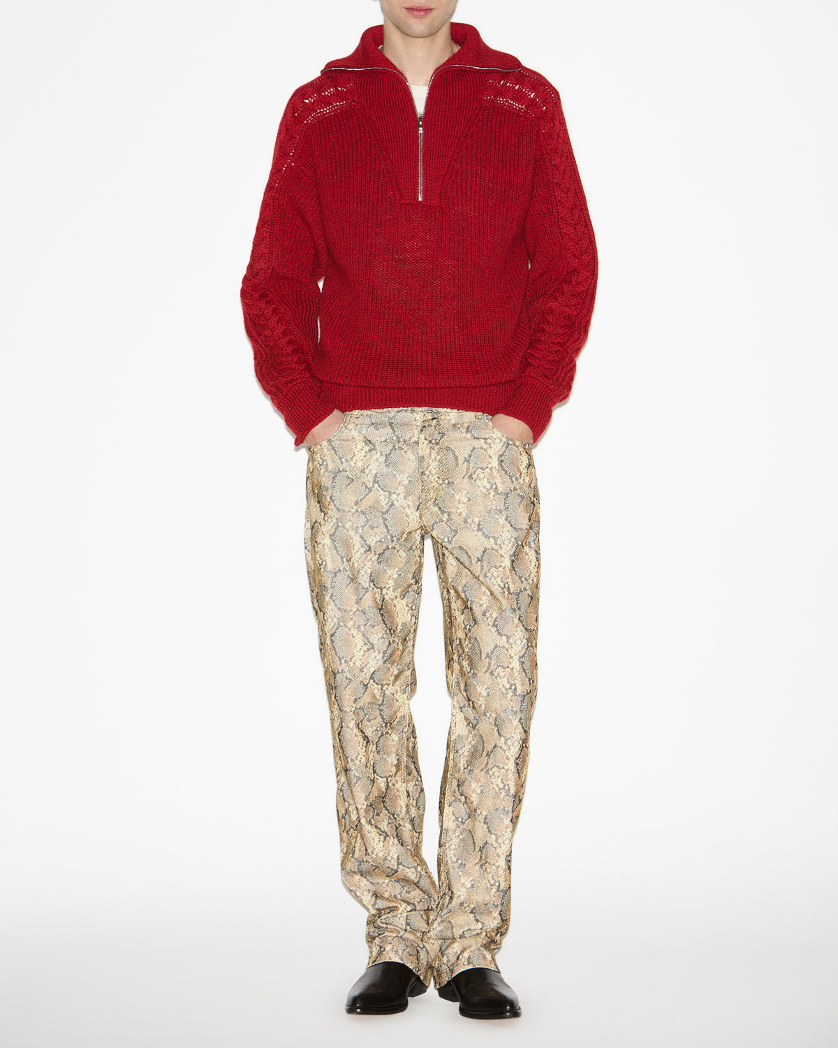 렌즈(lenz) 골지 울 하이 칼라 스웨터 - 빨간색 - Man - 1