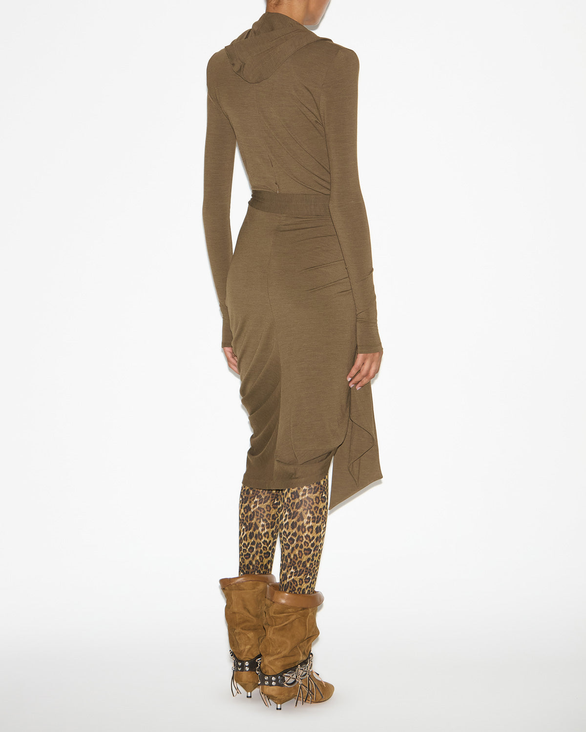 Alixa hooded wrap-over jersey dress - Bronze - Woman - 3