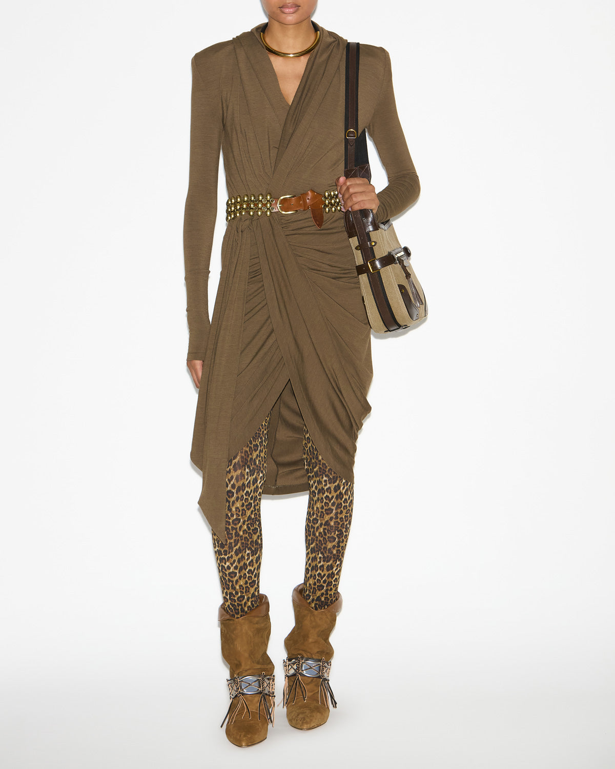 Alixa hooded wrap-over jersey dress - Bronze - Woman - 1