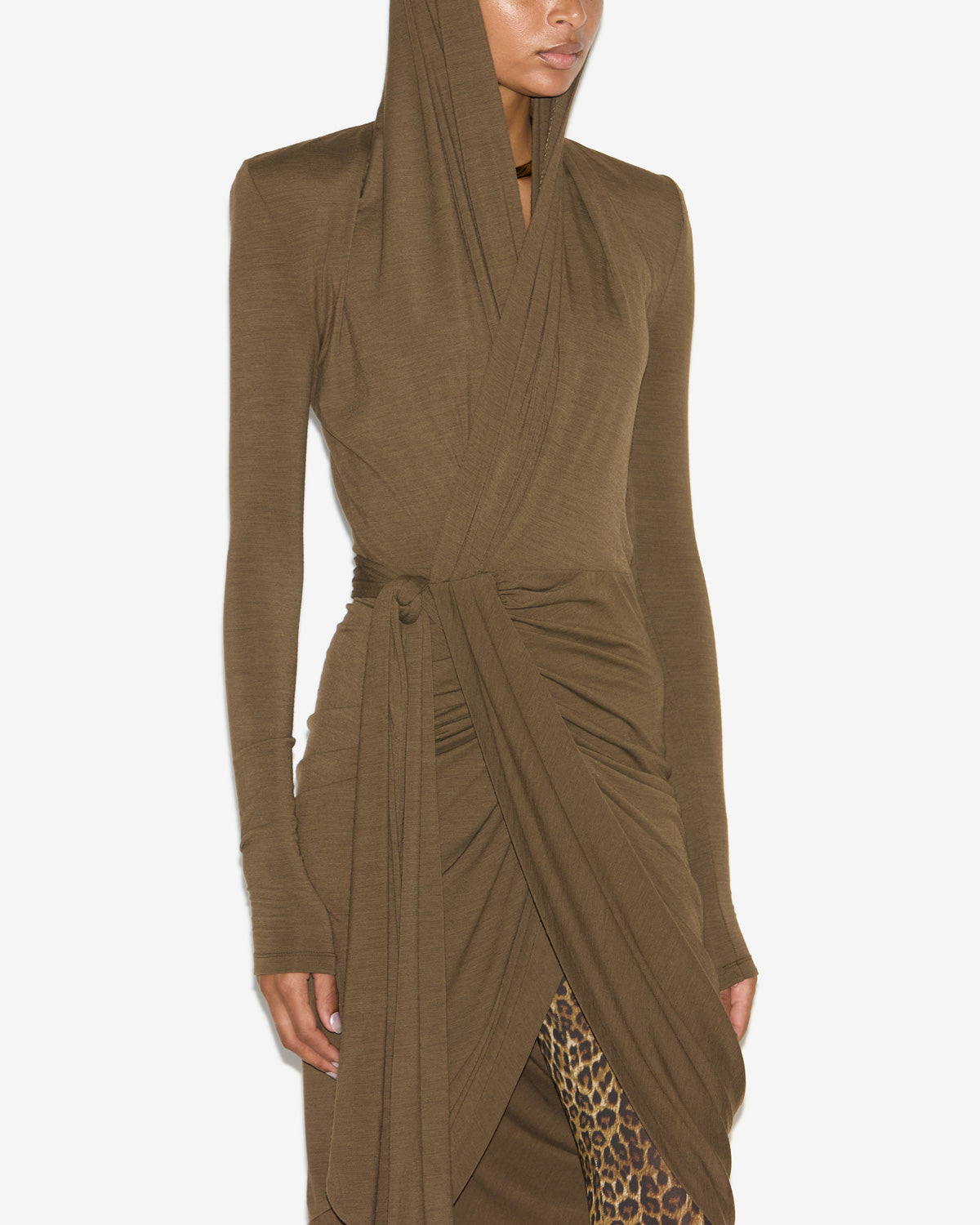 Alixa hooded wrap-over jersey dress - Bronze - Woman - 2