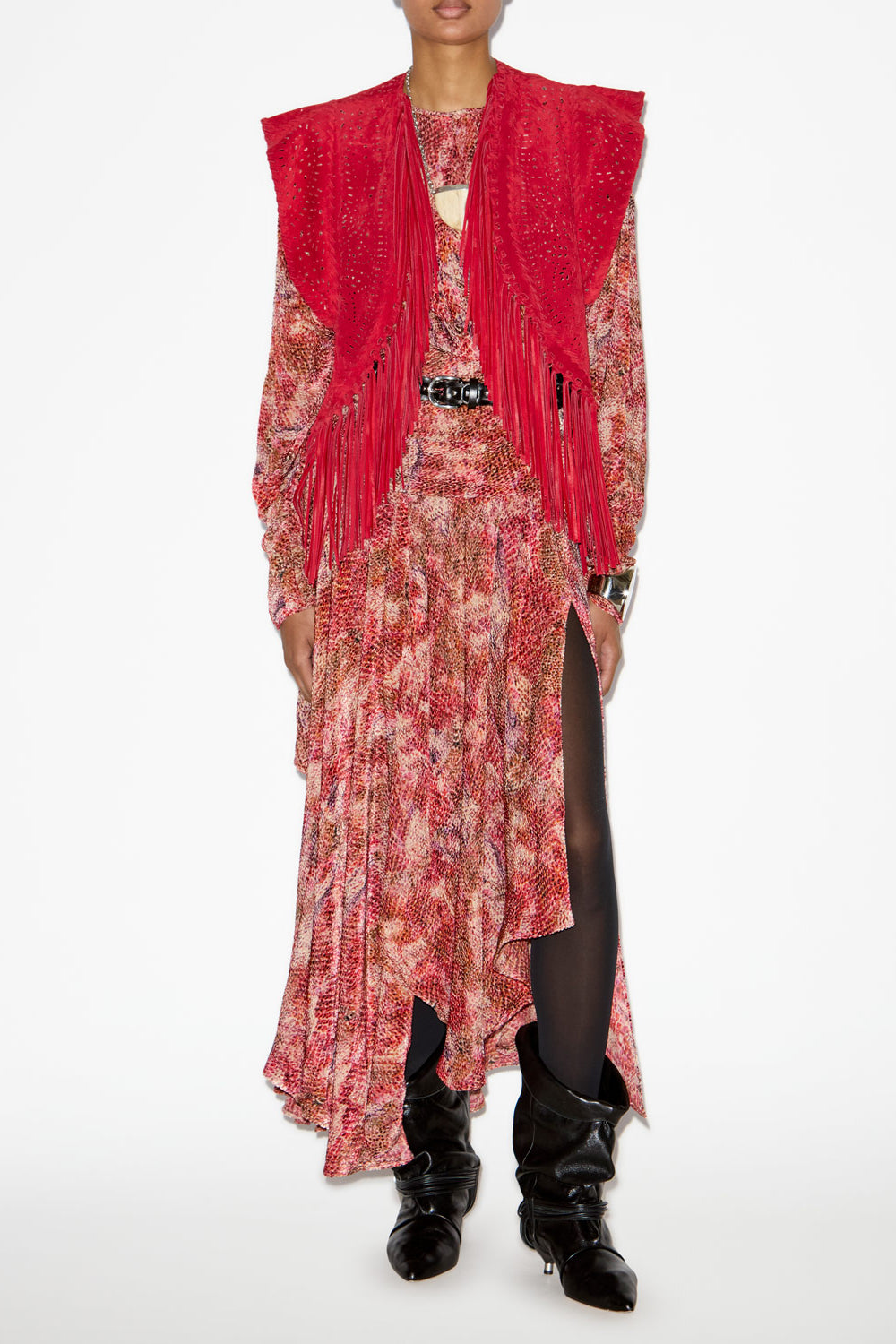 Abito charmaine drappeggiato in velluto devoré - Rosso - Woman - 1