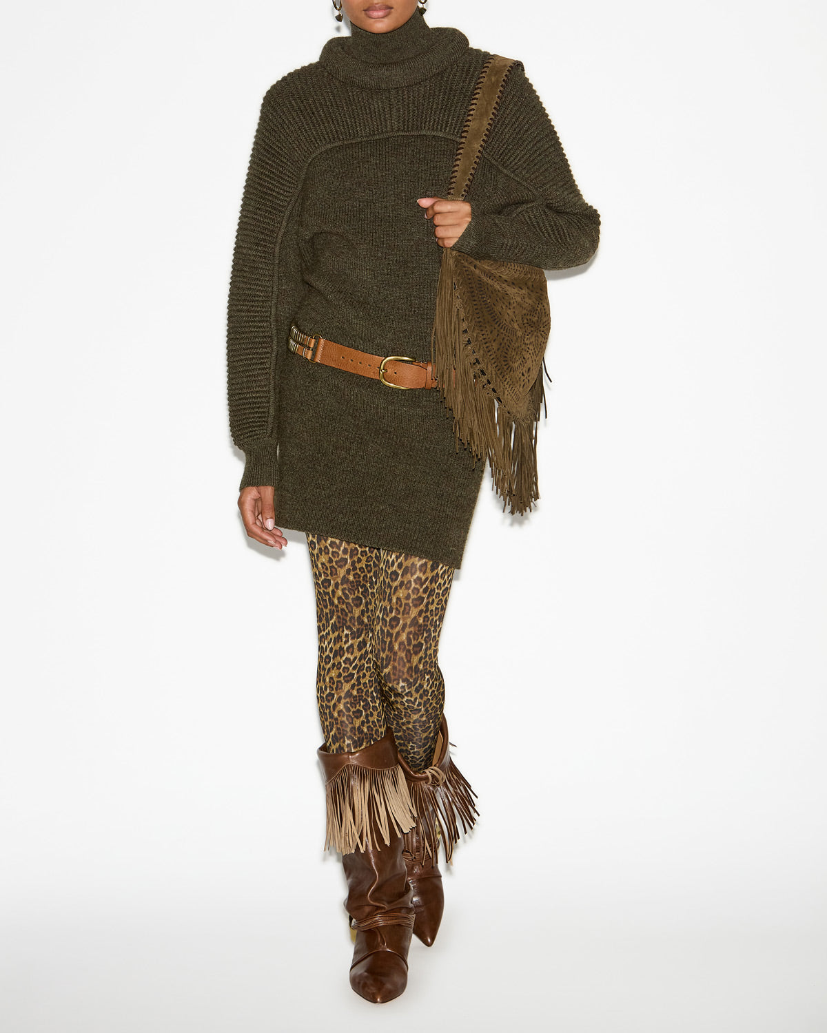 Abito hilde in lana a coste - Dark khaki - Woman - 1