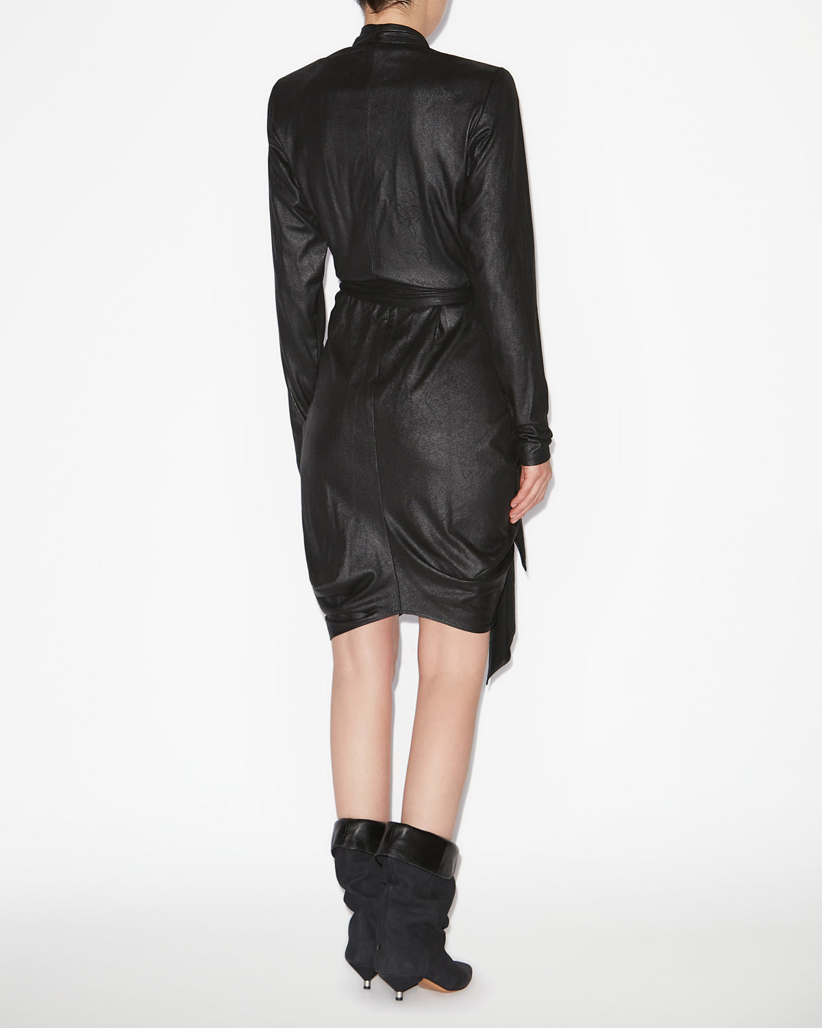 Aleora draped faux suede wrap-over dress - Black - Woman - 3