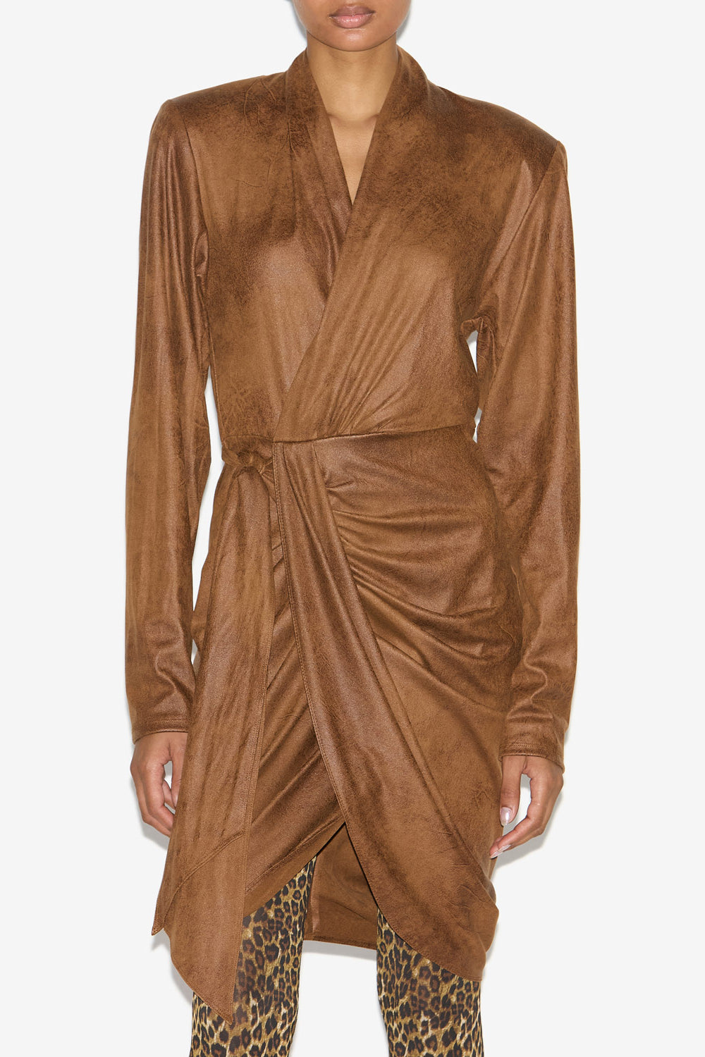 Robe aleora cache-cœur en faux daim - Cognac - Woman - 4