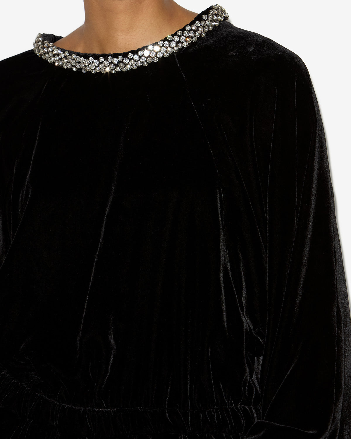 Robe beniga froncée en velours - Noir - Woman - 2