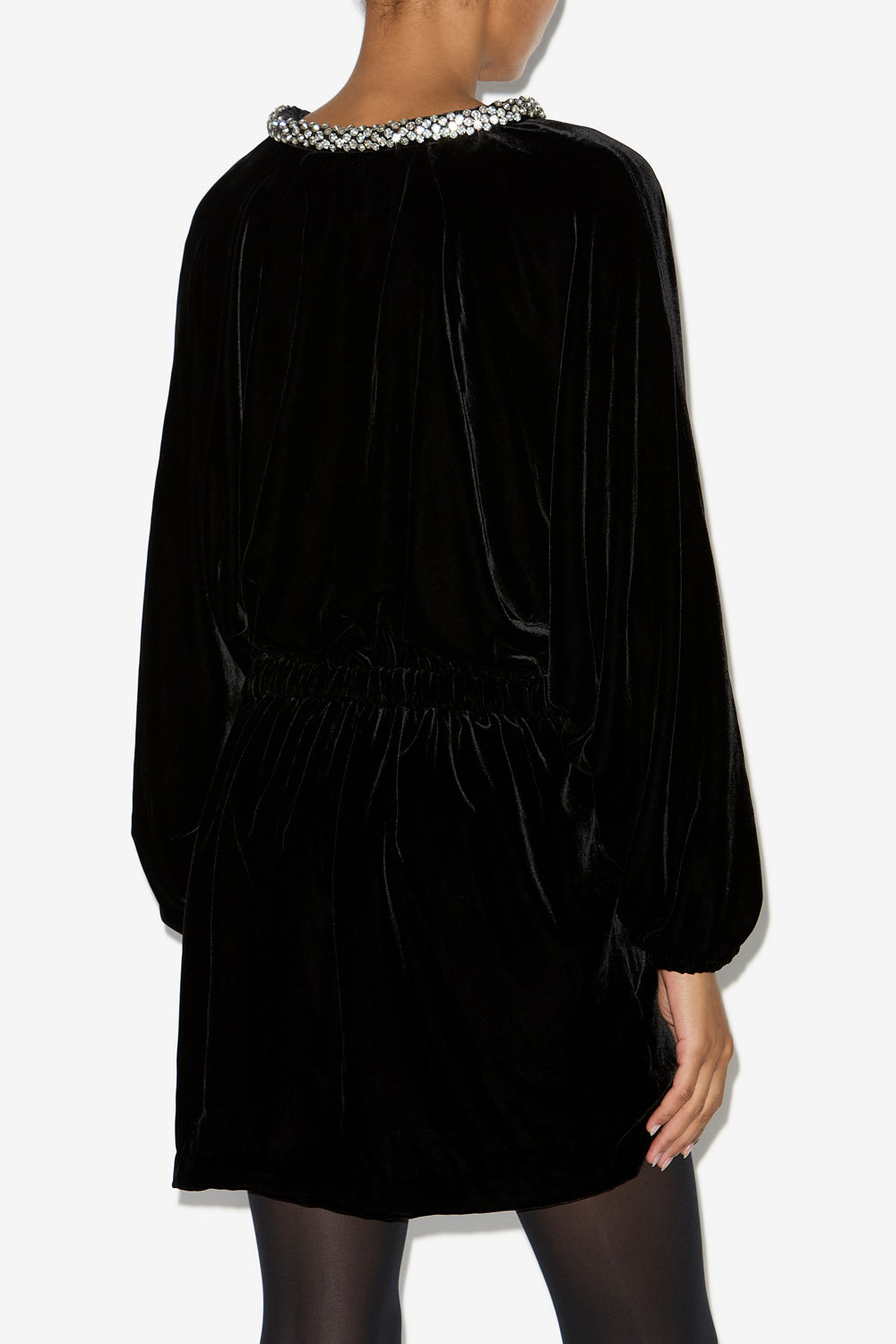 Robe beniga froncée en velours - Noir - Woman - 5