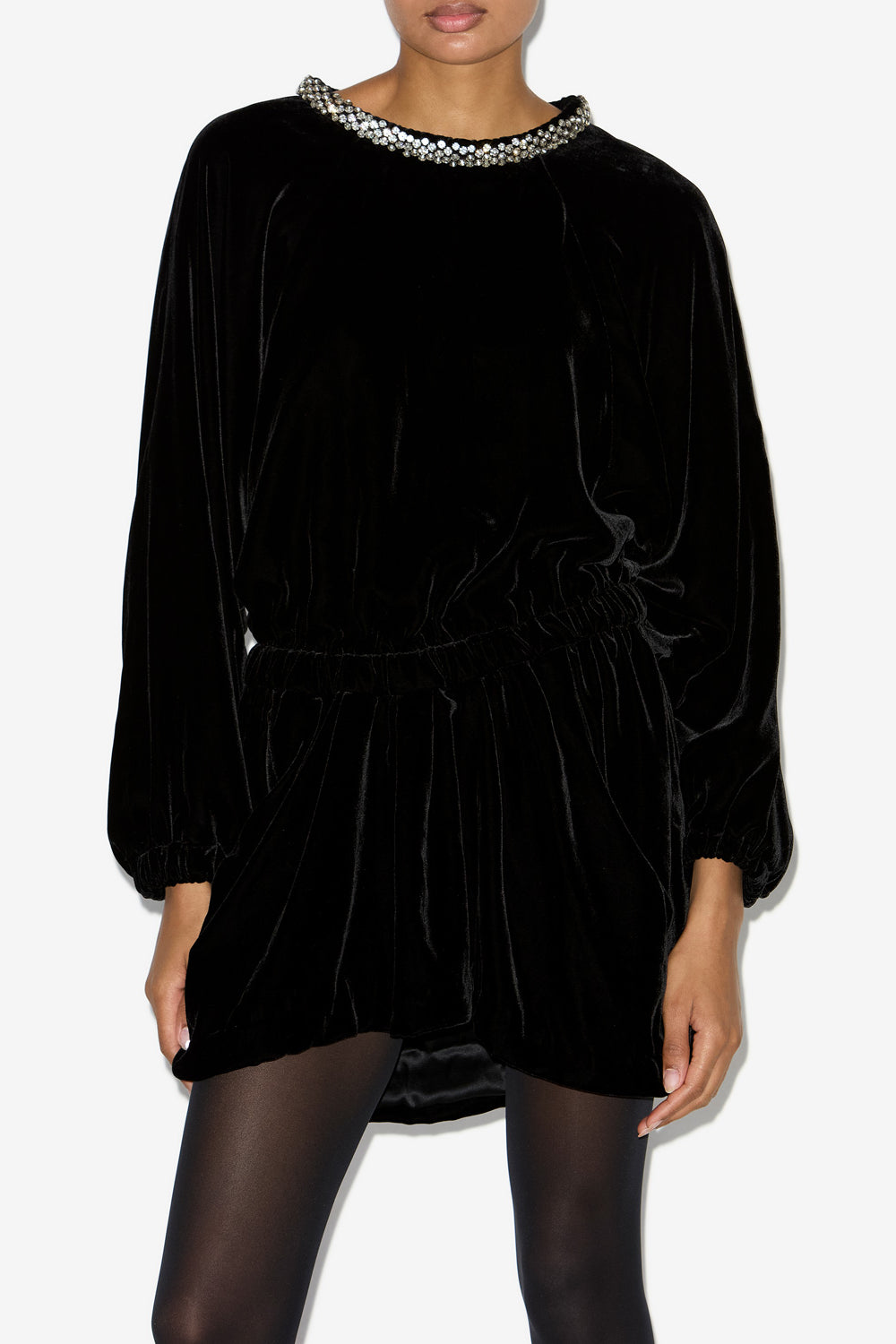 Robe beniga froncée en velours - Noir - Woman - 4