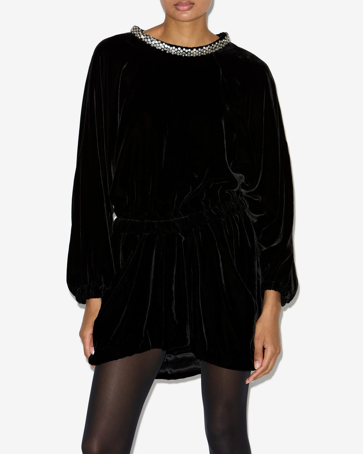 Robe beniga froncée en velours - Noir - Woman - 3