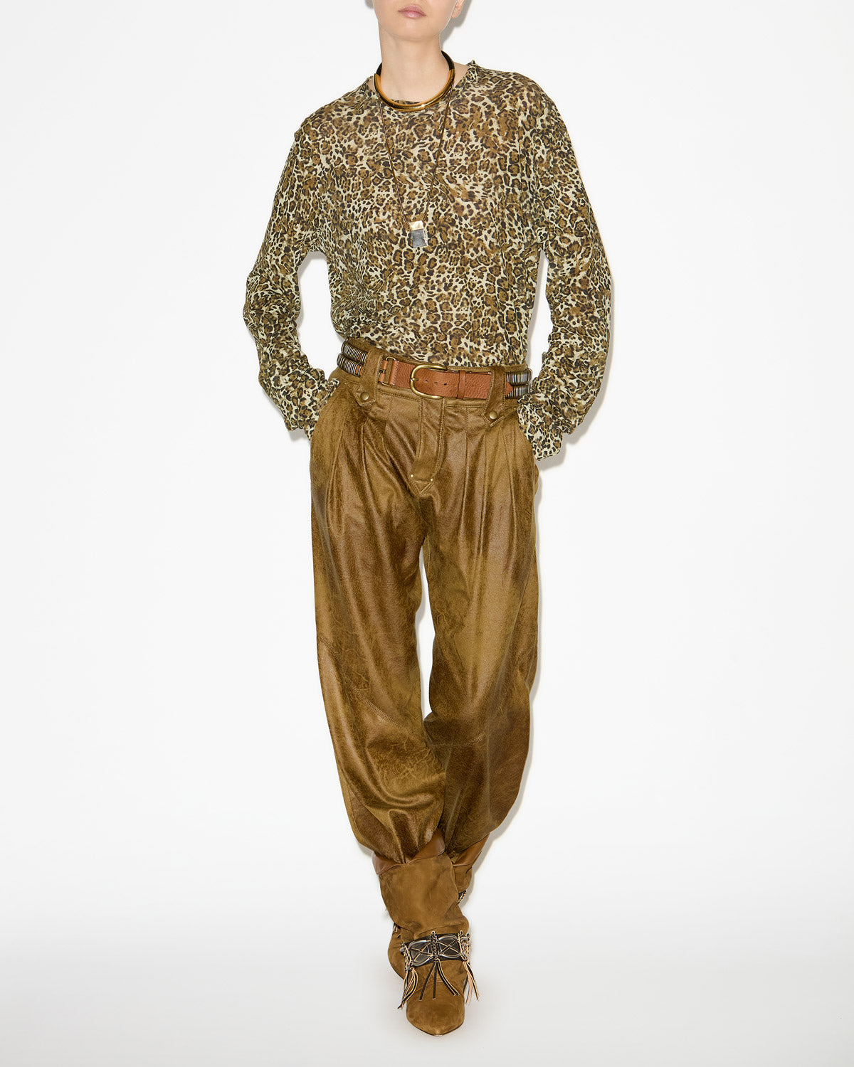 Fließendes t-shirt zakane mit print - Leopard - Woman - 1