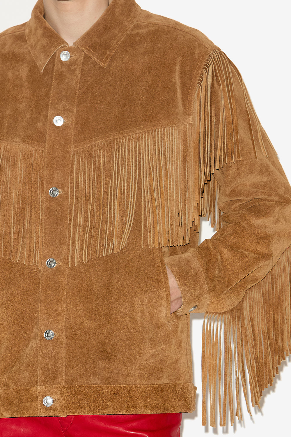 Chaqueta de cuero suave con flecos frann - Cognac - Man - 3