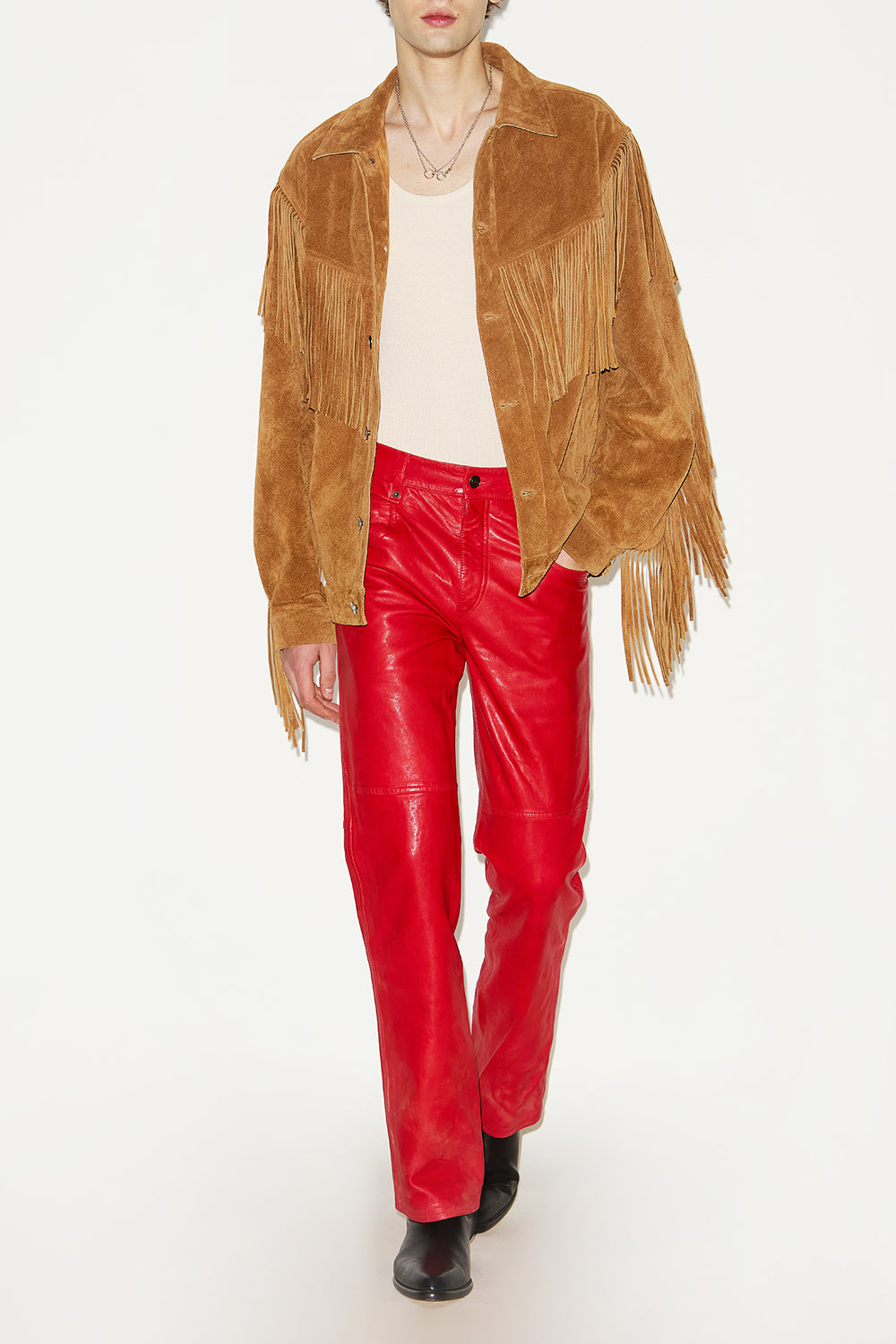 Chaqueta de cuero suave con flecos frann - Cognac - Man - 2