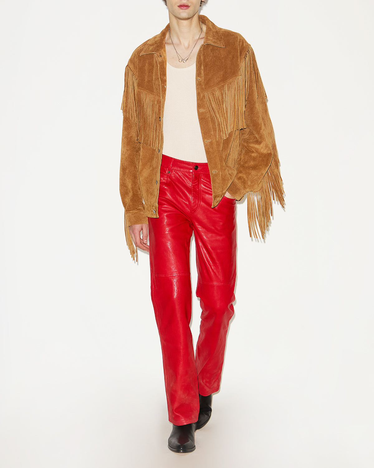 Frann fringed leather jacket - Cognac - Man - 1