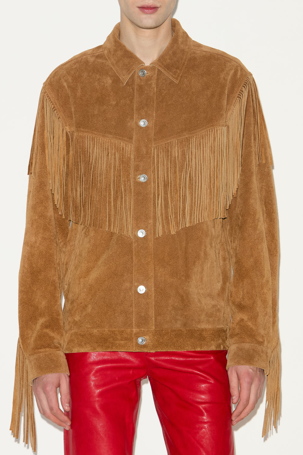 Chaqueta de cuero suave con flecos frann - Cognac - Man - 4