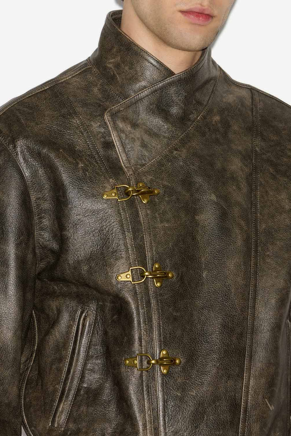 Chaqueta corta estilo biker de cuero suave bircan - Vintage brown - Man - 3