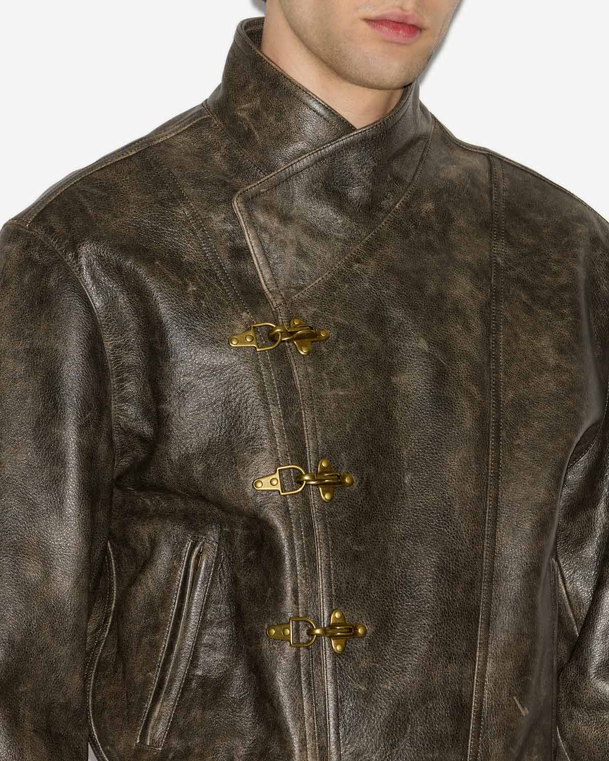 Bircan short leather biker jacket - Vintage brown - Man - 2