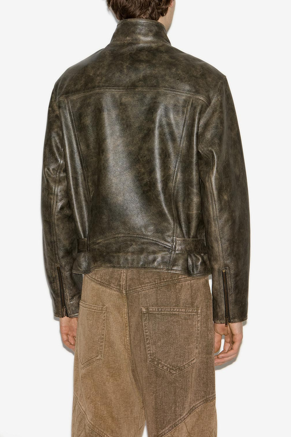 Chaqueta corta estilo biker de cuero suave bircan - Vintage brown - Man - 5