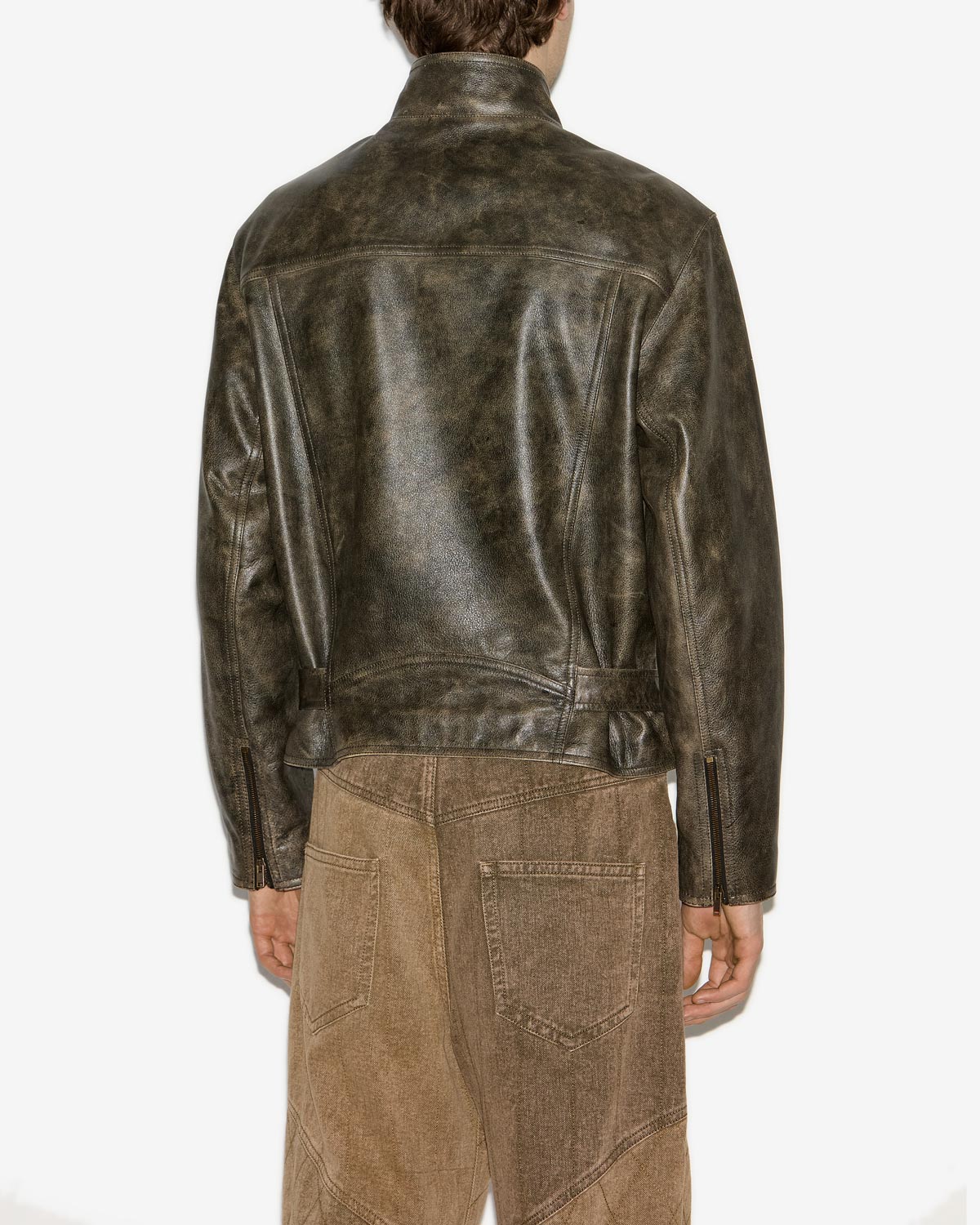 Bircan short leather biker jacket - Vintage brown - Man - 4