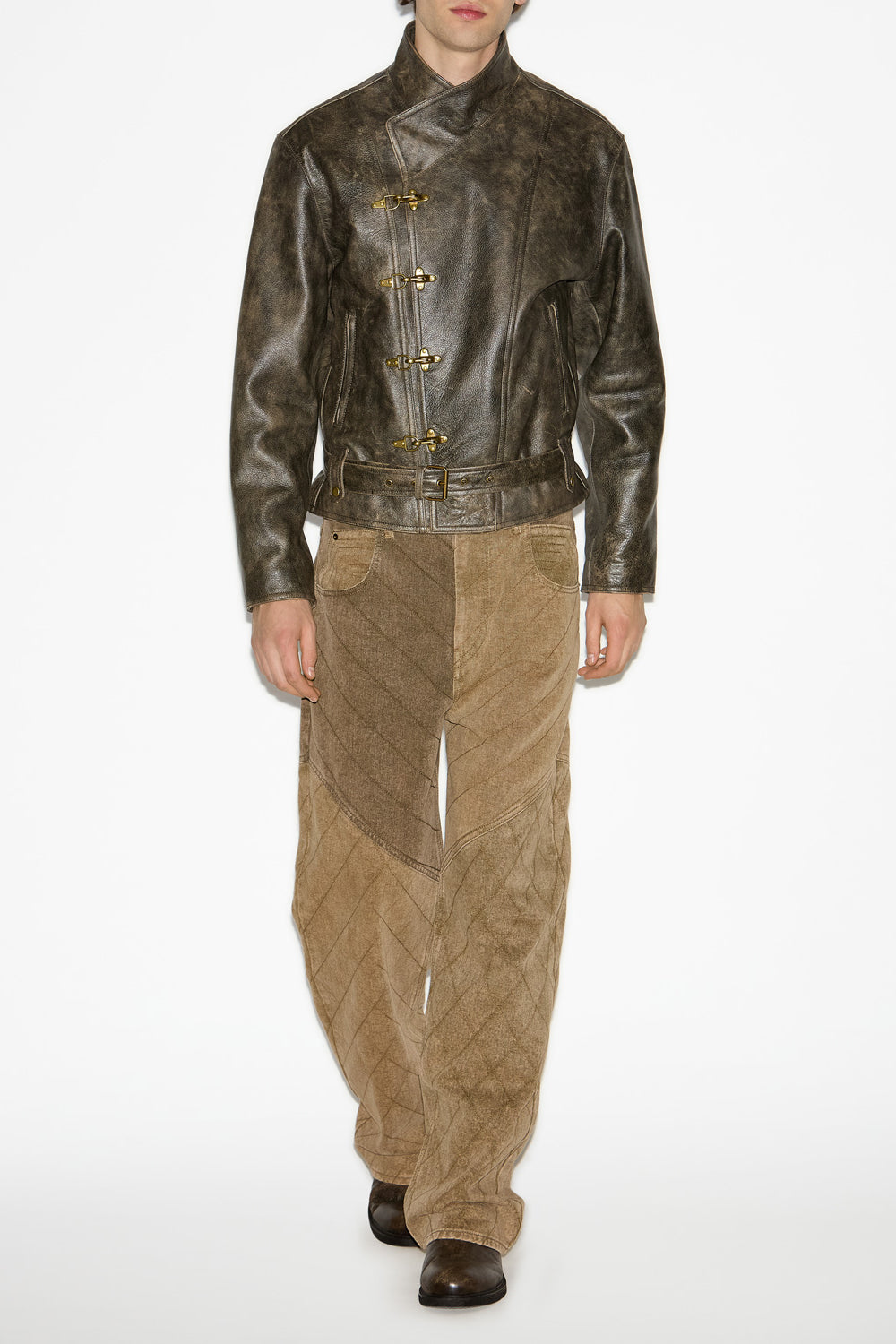 Chaqueta corta estilo biker de cuero suave bircan - Vintage brown - Man - 2
