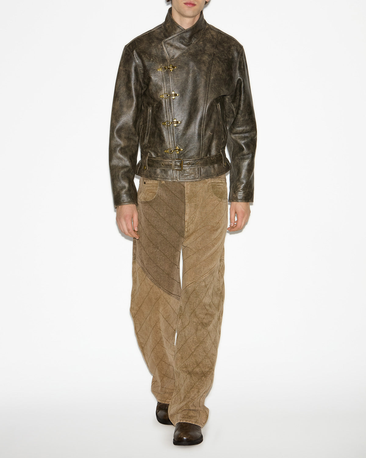 Bircan short leather biker jacket - Vintage brown - Man - 1