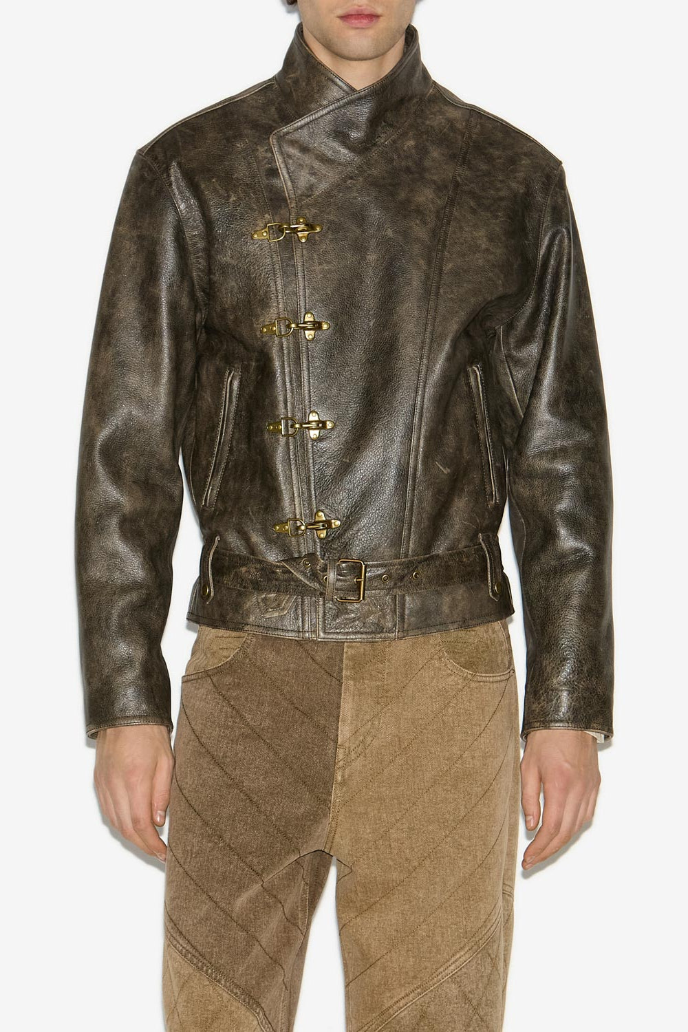 Chaqueta corta estilo biker de cuero suave bircan - Vintage brown - Man - 4