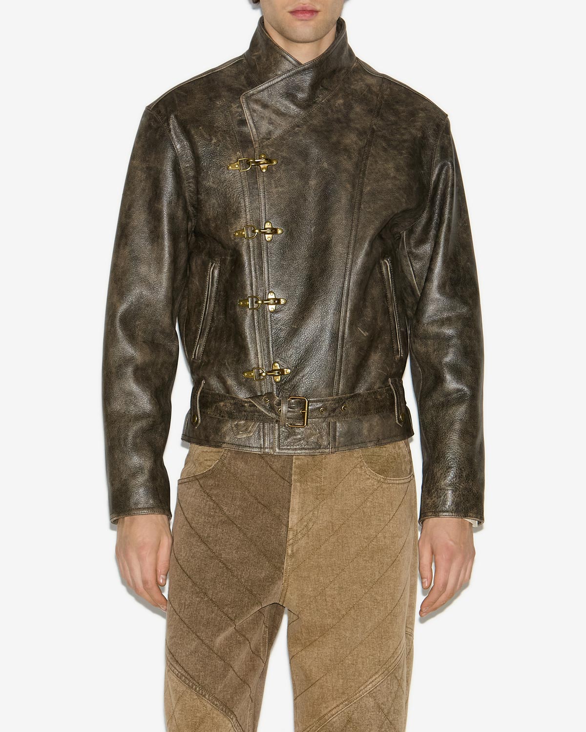 Bircan short leather biker jacket - Vintage brown - Man - 3