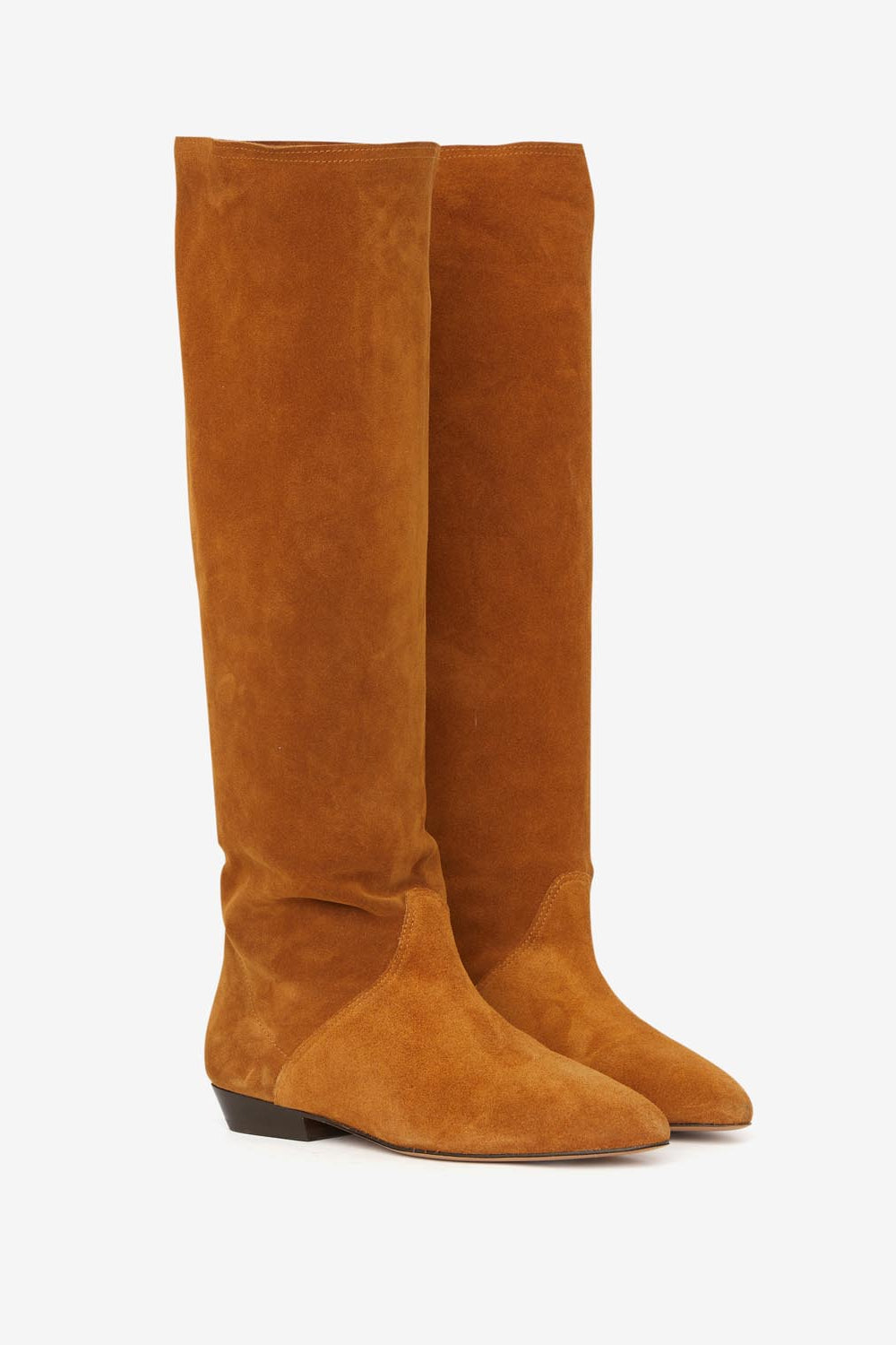 Sayla flat-heeled boots in suede calfskin leather - Cognac - Woman - 3