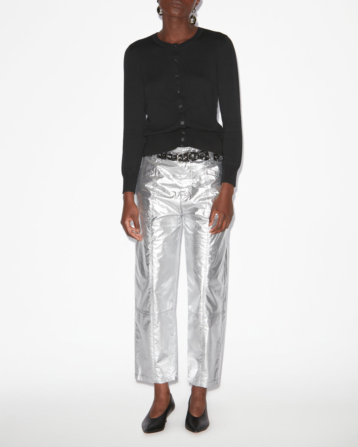 클레오(kleo) 파인 플레인 니트 소재 가디건 - 검은색 - Woman - 1