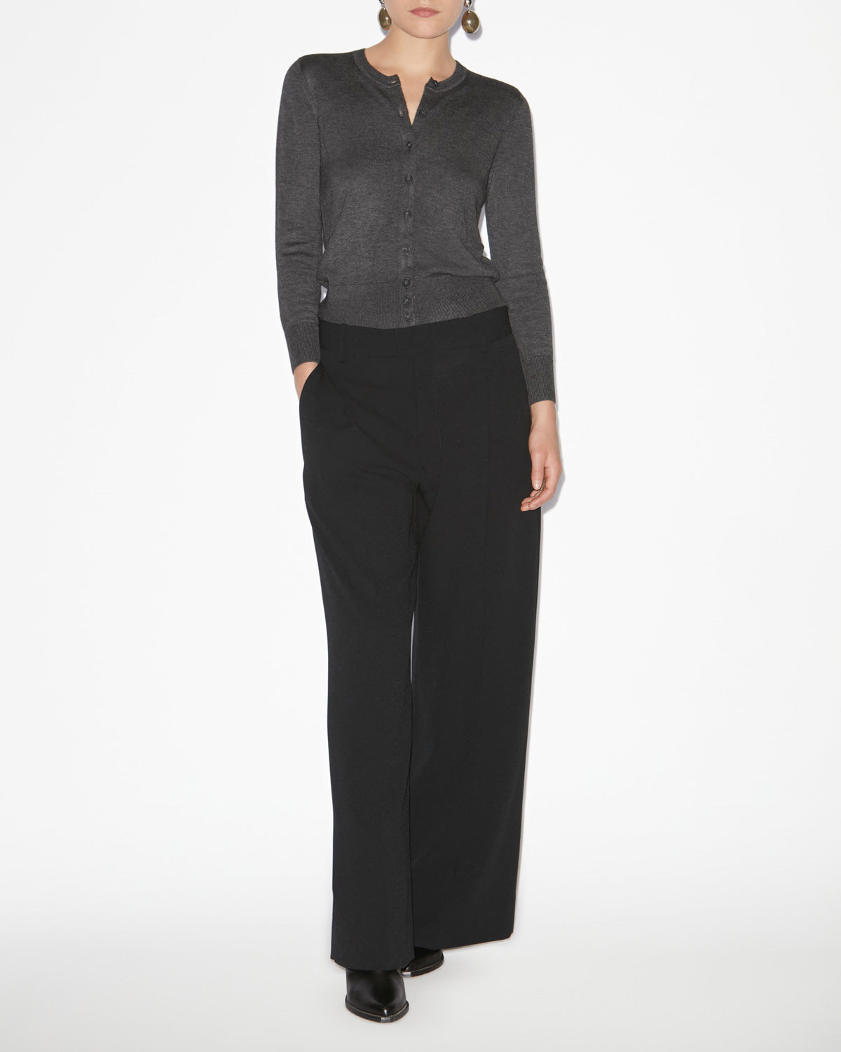 Cardigan in maglia sottile tinta unita kleo - Anthracite - Woman - 1