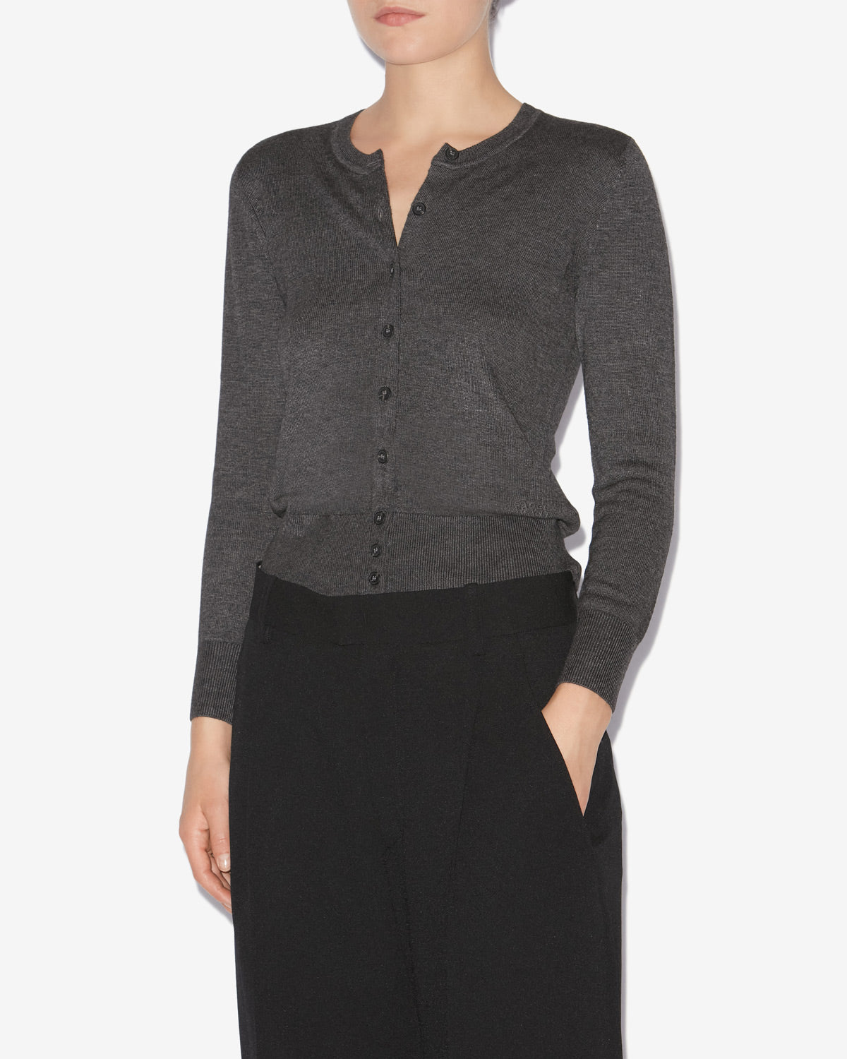 Cardigan in maglia sottile tinta unita kleo - Anthracite - Woman - 3