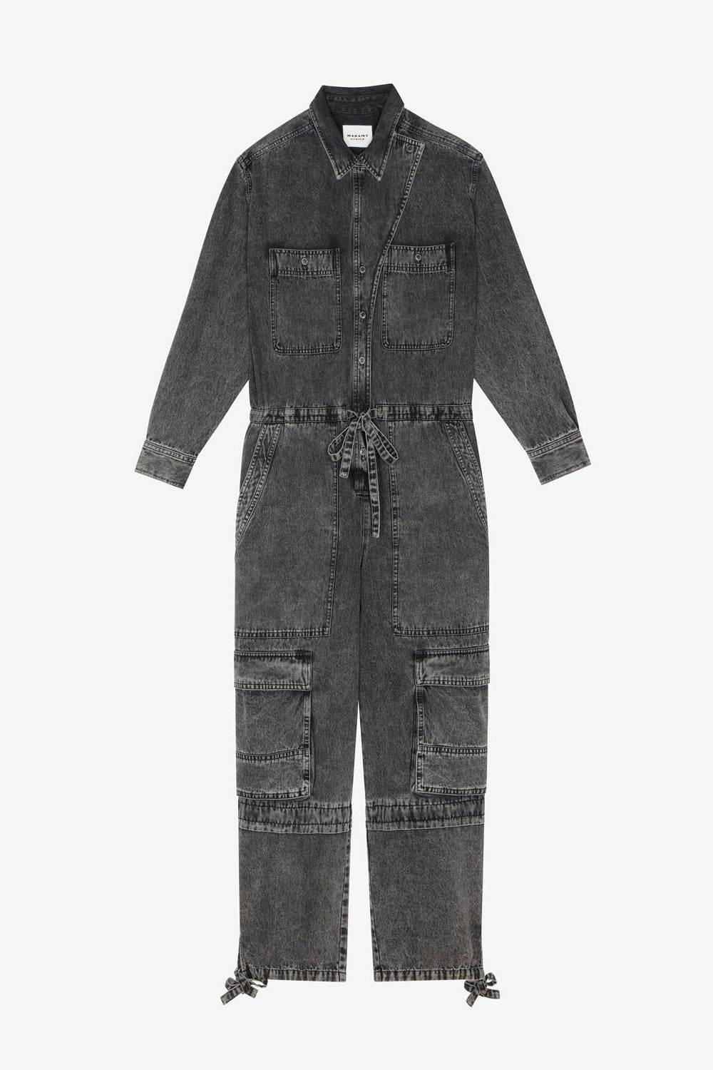 Idany cotton denim overall with long sleeves - Black - Woman - 1